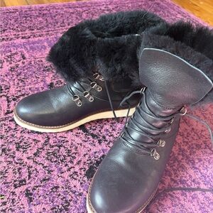 Australia Luxe Elegant Black Shearling. Fur-Lined Winter Boots